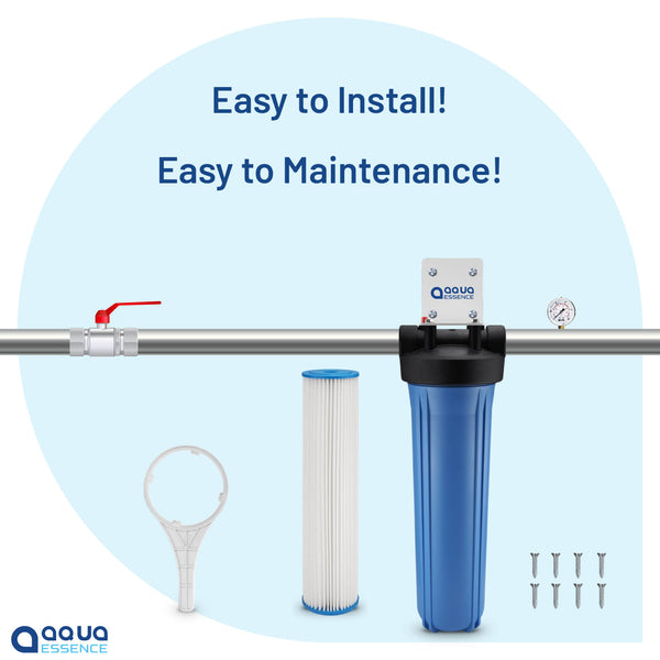 Whole House 1 Stage Sediment Filter with Pleated High Flow Filter, 100K Gallons Capacity - Aqua Essence