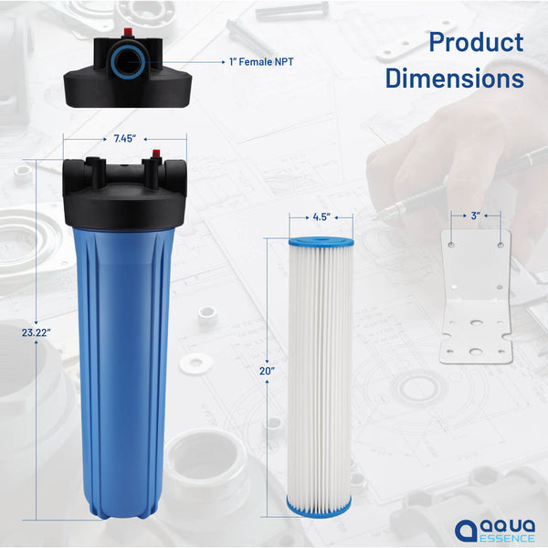 Whole House 1 Stage Sediment Filter with Pleated High Flow Filter, 100K Gallons Capacity - Aqua Essence
