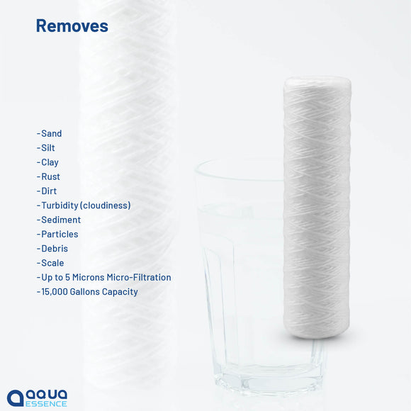 AquaEssence™ High Capacity String Wound Sediment Filter, 2.5 x 10 in, 5 Microns Filtration (PN: AES-WF-2510) - Aqua Essence