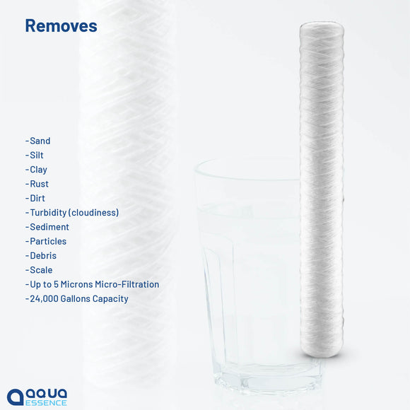 AquaEssence™ High Capacity String Wound Sediment Filter, 2.5 x 20 in, 5 Microns Filtration (PN: AES-WF-2520) - Aqua Essence