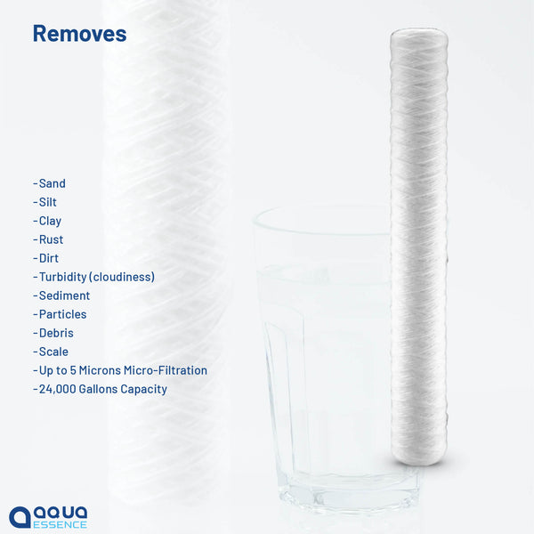 AquaEssence™ High Capacity String Wound Sediment Filter, 2.5 x 20 in, 5 Microns Filtration (PN: AES-WF-2520) - Aqua Essence