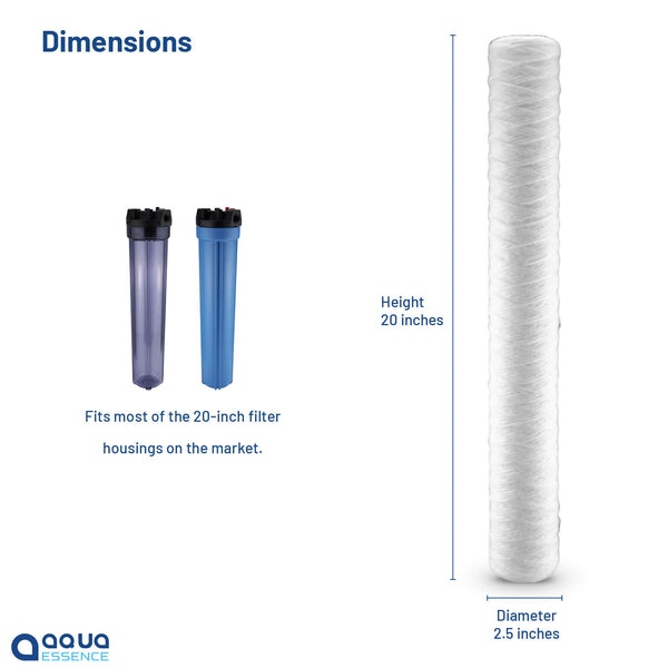 AquaEssence™ High Capacity String Wound Sediment Filter, 2.5 x 20 in, 5 Microns Filtration (PN: AES-WF-2520) - Aqua Essence