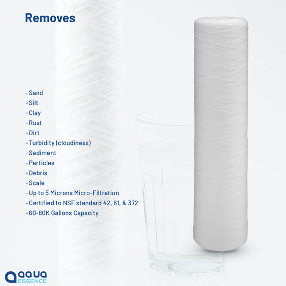 AquaEssence™ High Capacity String Wound Sediment Filter, 4.5 x 20 in, 5 Microns Filtration (PN: AES-WF-4520) - Aqua Essence