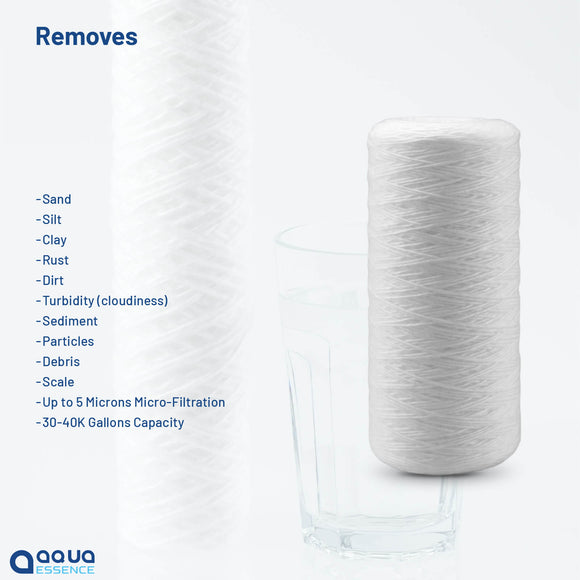AquaEssence™ High Capacity String Wound Sediment Filter, 4.5 x10 in, 5 Microns Filtration (PN: AES-WF-4510) - Aqua Essence