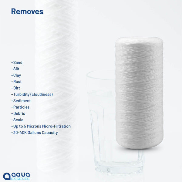 AquaEssence™ High Capacity String Wound Sediment Filter, 4.5 x10 in, 5 Microns Filtration (PN: AES-WF-4510) - Aqua Essence