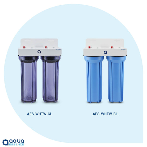 AquaEssence™ Mini Twin-Stage Whole House Water Filtration System - 5 microns Grroved Sediment + High Capacity Activated Carbon, 30K Gallons Capacity (PN AES-WHTW) - Aqua Essence
