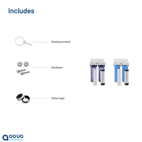 AquaEssence™ Mini Twin-Stage Whole House Water Filtration System - 5 microns Grroved Sediment + High Capacity Activated Carbon, 30K Gallons Capacity (PN AES-WHTW) - Aqua Essence