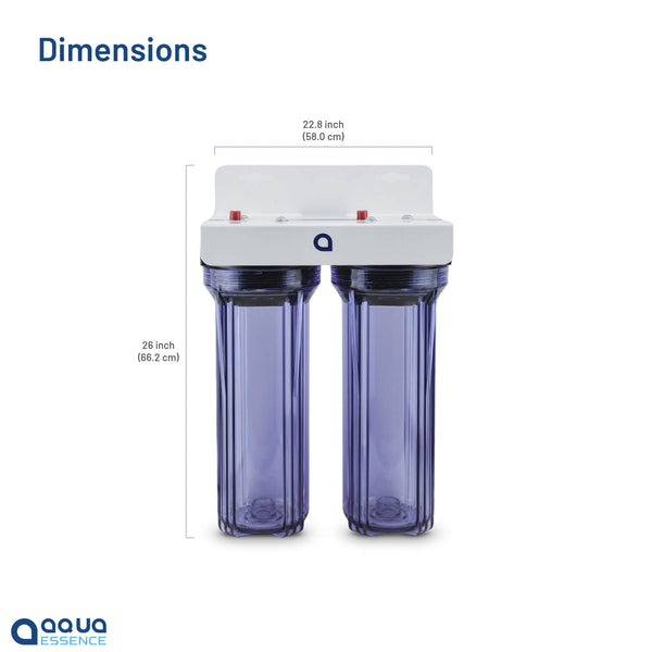 AquaEssence™ Mini Twin-Stage Whole House Water Filtration System - 5 microns Grroved Sediment + High Capacity Activated Carbon, 30K Gallons Capacity (PN AES-WHTW) - Aqua Essence