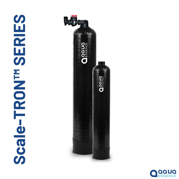 Two black water filtration systems with 'Aqua Essence' branding on a white background.