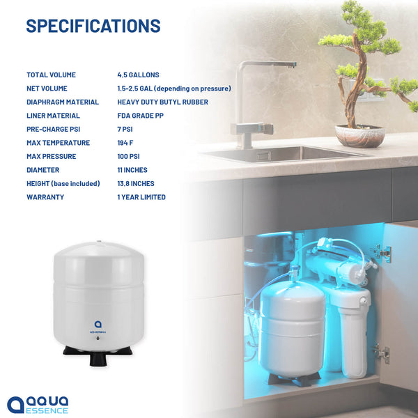 AquaEssence™ 4.5 Gallon Reverse Osmosis Pressurized Tank, White, 1/4" Connector (PN: AES-ROTNK4.5) - Aqua Essence