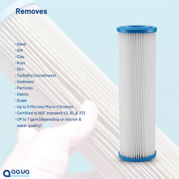 AquaEssence™ High Flow Pleated Sediment Filter, 2.5 x 10 in, 5 Microns Filtration (PN: AES-PF-251005, Compatible with Pentek P5, Aquapure AP110) - Aqua Essence
