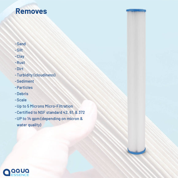 AquaEssence™ High Flow Pleated Sediment Filter, 2.5 x 20 in, 5 Microns Filtration (PN: AES-PF-252005, Replaces ECP20-05, 255487-43, SPC-25-2005) - Aqua Essence