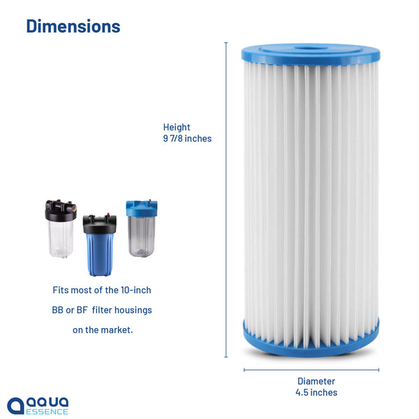 AquaEssence™ High Flow Pleated Sediment Filter, 4.5 x 10 in, 5 Microns Filtration (PN: AES-PF-451005, Replacement for GE FXHSC, Culligan R50-BBSA, Pentek R30-BB, S1-BB) - Aqua Essence