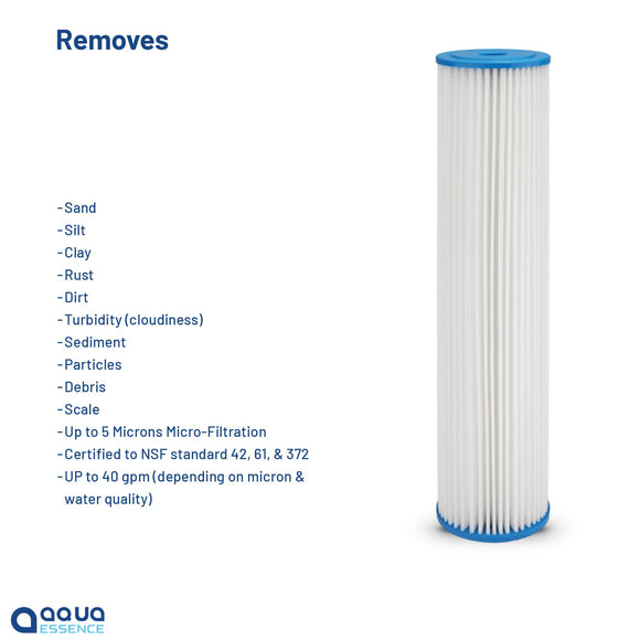 AquaEssence™ High Flow Pleated Sediment Filter, 4.5 x 20 in, 5 Microns Filtration (PN: AES-PF-452005, Compatible with Pentek P5, Aquapure AP110) - Aqua Essence
