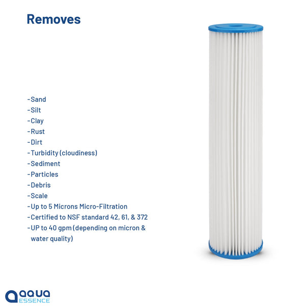 AquaEssence™ High Flow Pleated Sediment Filter, 4.5 x 20 in, 5 Microns Filtration (PN: AES-PF-452005, Compatible with Pentek P5, Aquapure AP110) - Aqua Essence