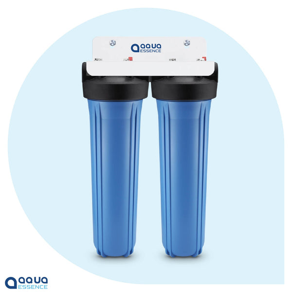 Whole House TWIN Filtration System - 30 microns Pleated Sediment + High Capacity Carbon Block, 100K Gallons Capacity (PN AES-WH4520-TWIN) - Aqua Essence