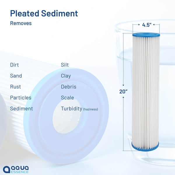 Whole House TWIN Filtration System - 30 microns Pleated Sediment + High Capacity Carbon Block, 100K Gallons Capacity (PN AES-WH4520-TWIN) - Aqua Essence